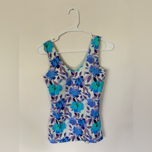Knix Top Womens Medium Blue Floral Luxelift V-Neck Shapewear Slimming Tank - Picture 1 of 6
